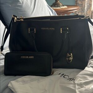 Michael Kors Black Saffiano Leather Tote with Matching Wallet